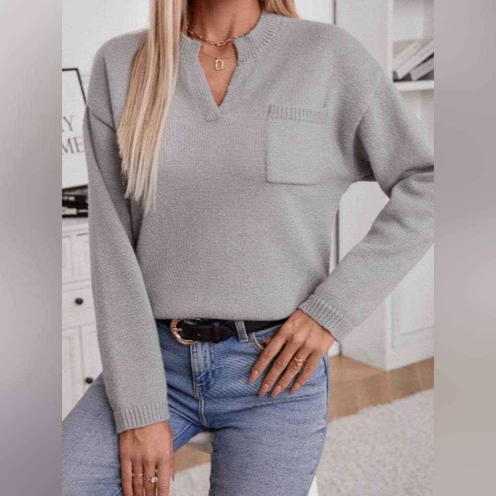 Notched Dropped Shoulder Sweater